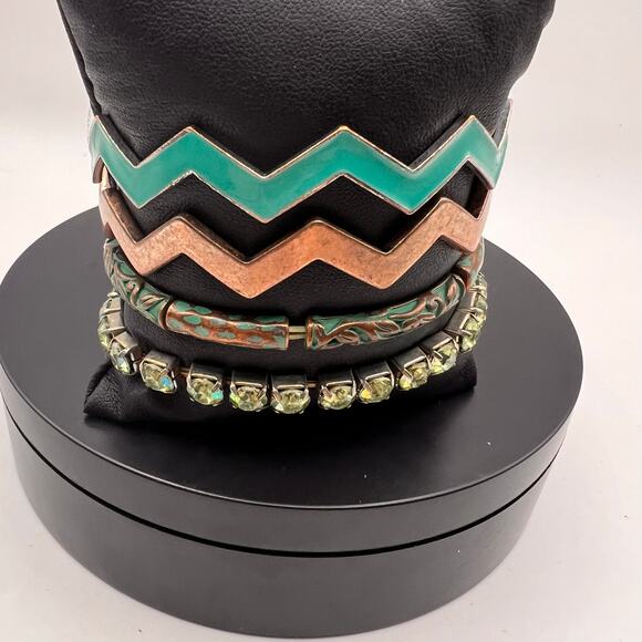 Chevron Western Bracelet Set  eclectic Mix Bangle & Stretchy Bracelets 4PC - Picture 1 of 10